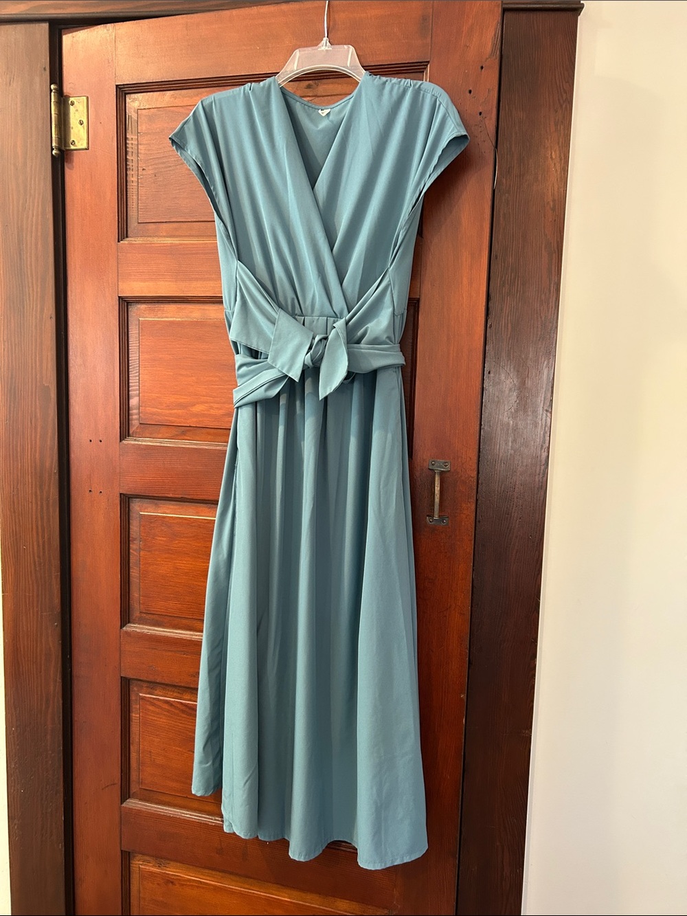 HALARA Breezeful Stone Blue Wrap Maxi Dress with Pockets Self-Tie Waist L
